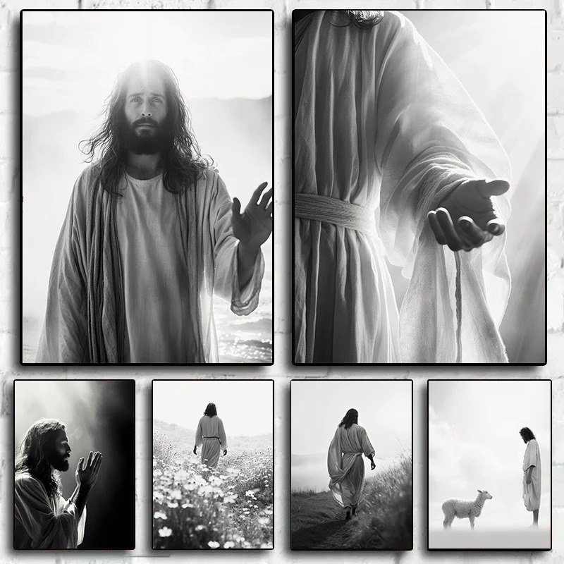 Home Decor Jesus - Black and White Jesus Faith Cross
