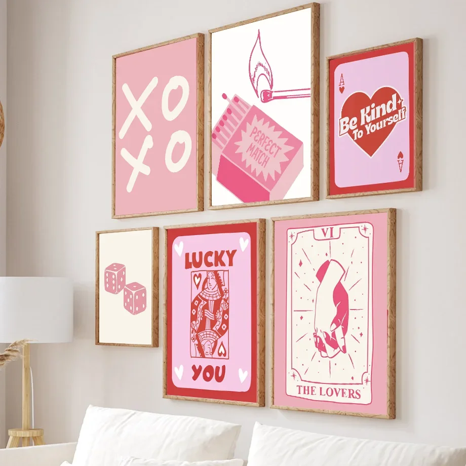 Home Decor Y2K - Pink Lucky Poker Queen Heart Dice