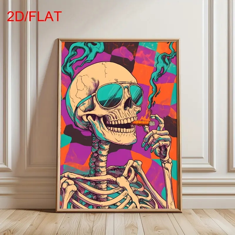 Home Decor Orange - (No frame)Abstract Skull Smoking Poster, Retro