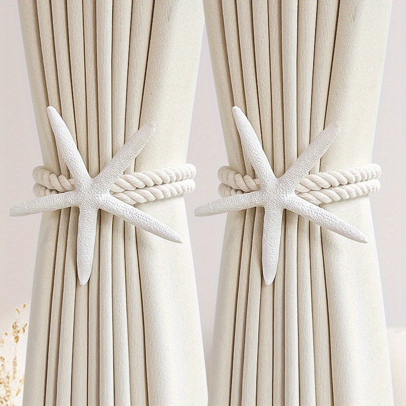 Home Decor Curtain - 2PCS Natural Starfish Curtain Tiebacks, Handwoven