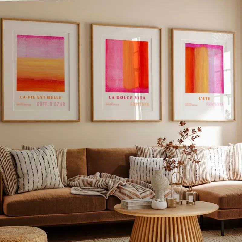 Home Decor Orange - Abstract Pink Orange Art Poster Colour