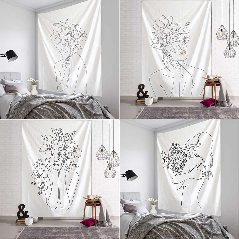 Simple Line Girl Tapestry Art  - đánh giá và giá Home Decor Yoga