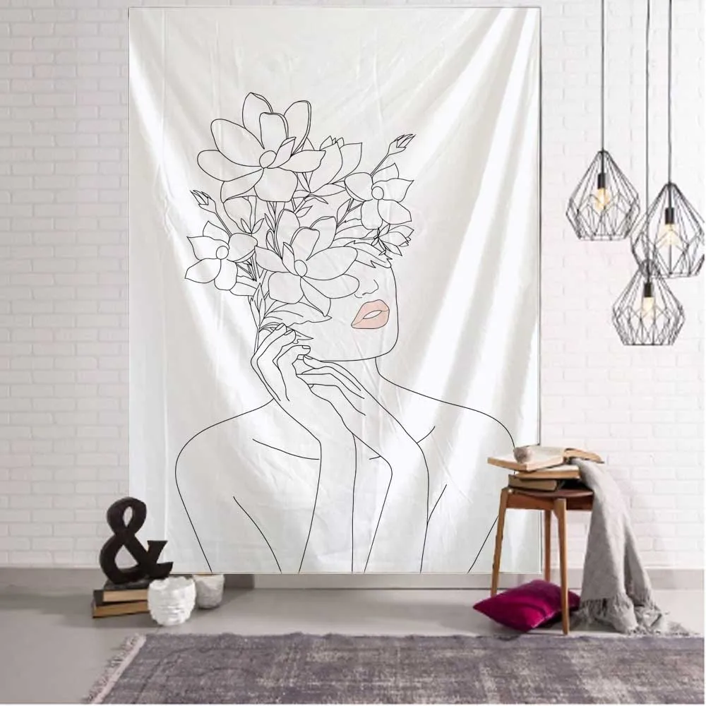 Simple Line Girl Tapestry Art  - đánh giá và giá Home Decor Yoga