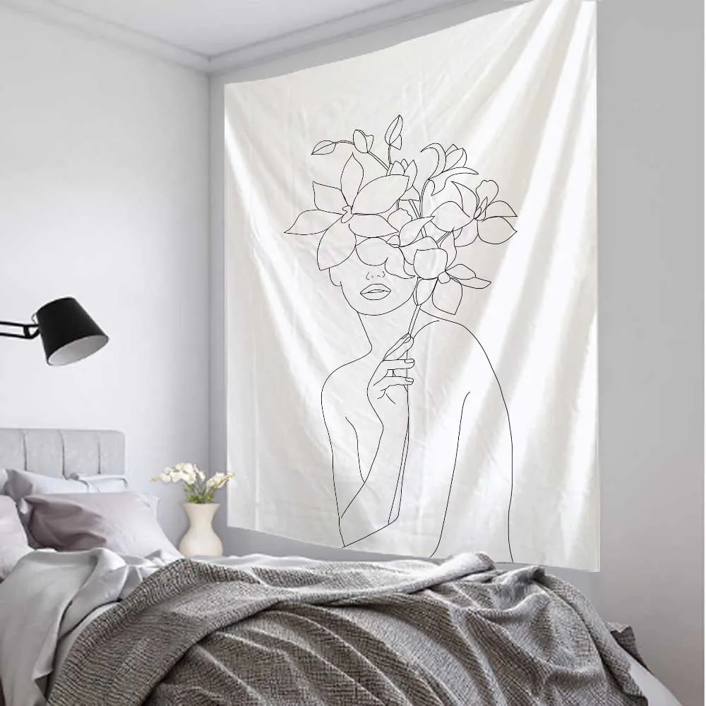 Simple Line Girl Tapestry Art  - đánh giá và giá Home Decor Yoga