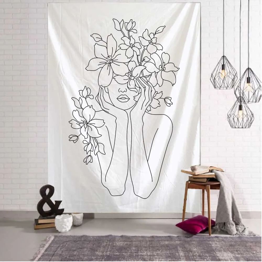 Simple Line Girl Tapestry Art  - đánh giá và giá Home Decor Yoga